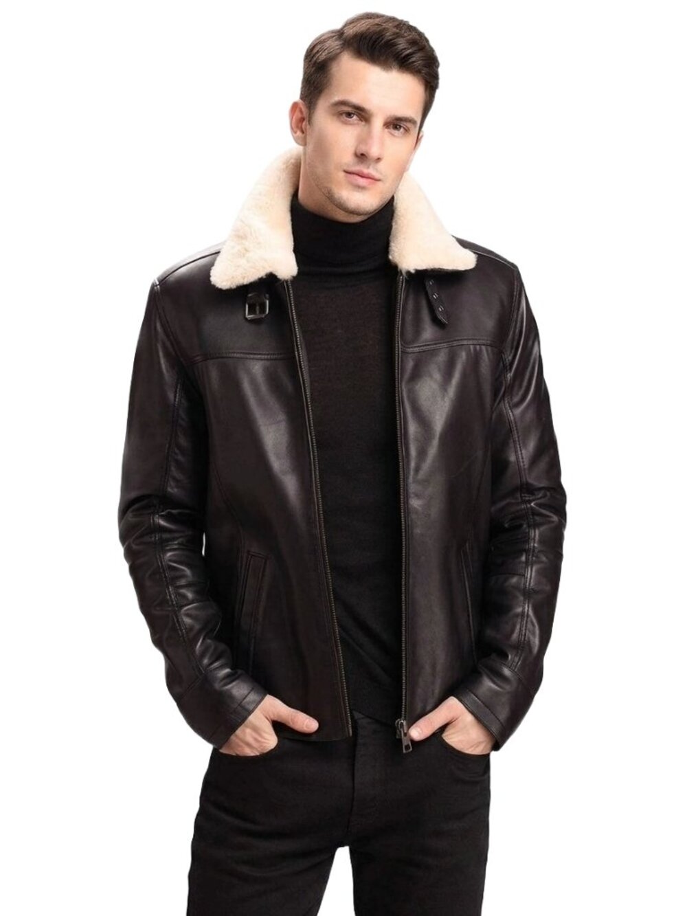 Avtar styling leather Jacket with faux fur collar crafted with lamb leather